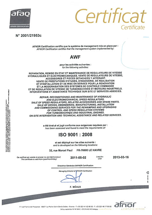 Certificat AWF ISO 9001 2008 N2